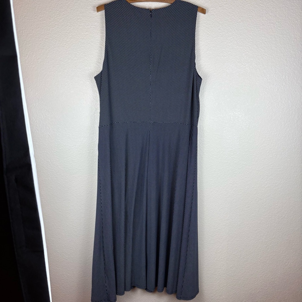 RALPH LAUREN LRL Classic Navy White Polka Dot Stretch Sleeveless Dress Size 16
